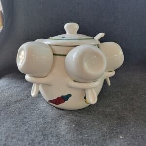 PRETTY CERAMIC CHILI PEPPER‎ POT WITH FIVE CUPS AND SPOON Vintage